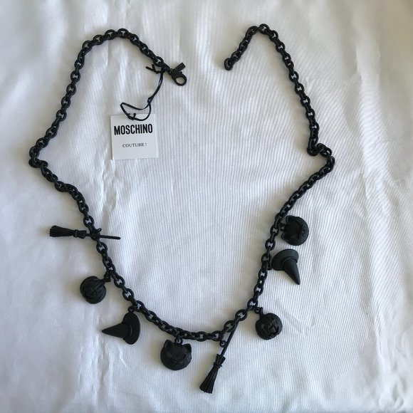 SS20 Moschino Couture Jeremy Scott HALLOWEEN BLACK GALVANIC CHARMS DRESS BELT
